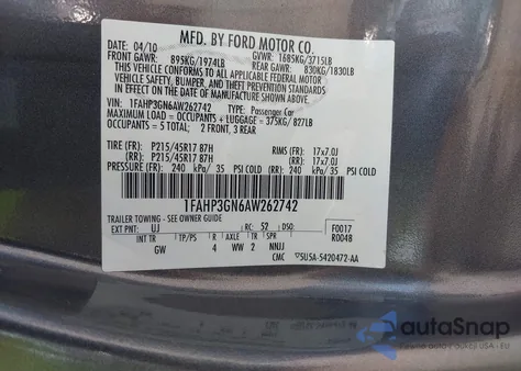 2010 Ford Focus Ses from USA, damaged, VIN 1FAHP3GN6AW262742